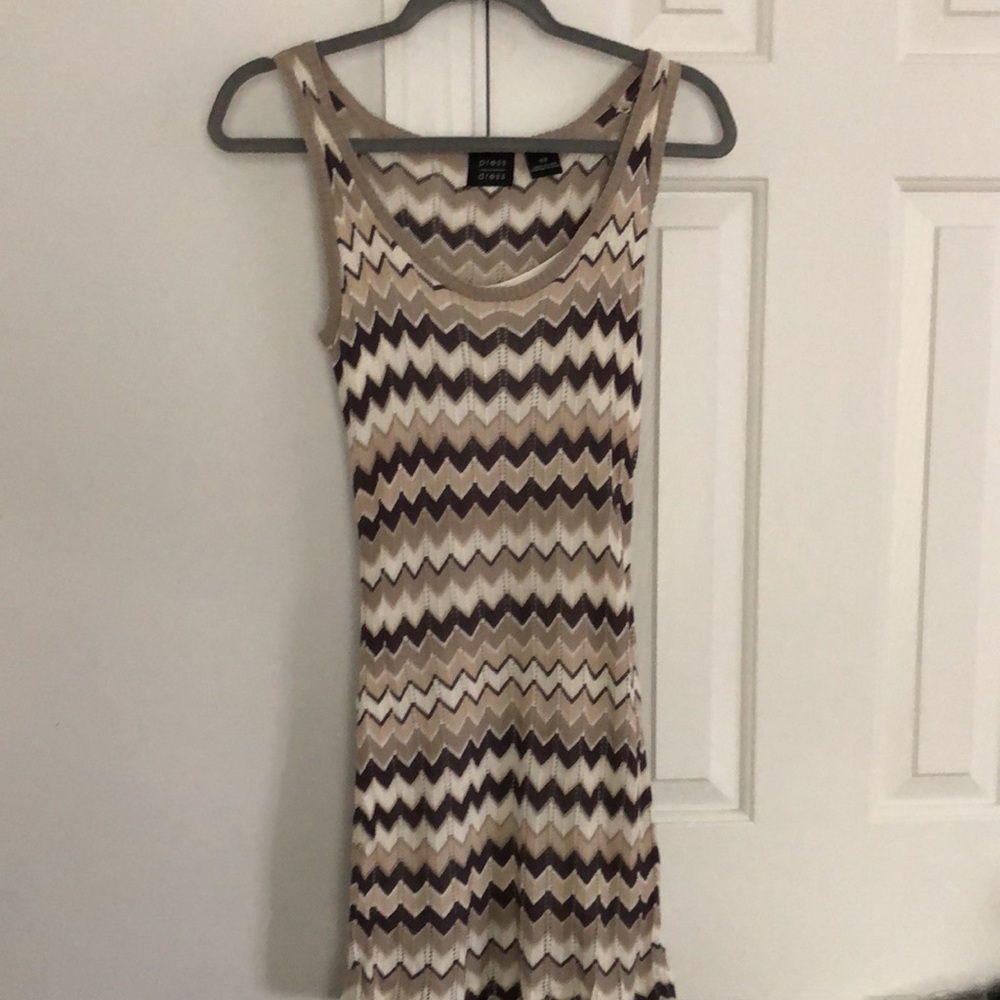 Knit mini dress with a zigzag pattern and white slip underneath by PRESS DRESS_2
